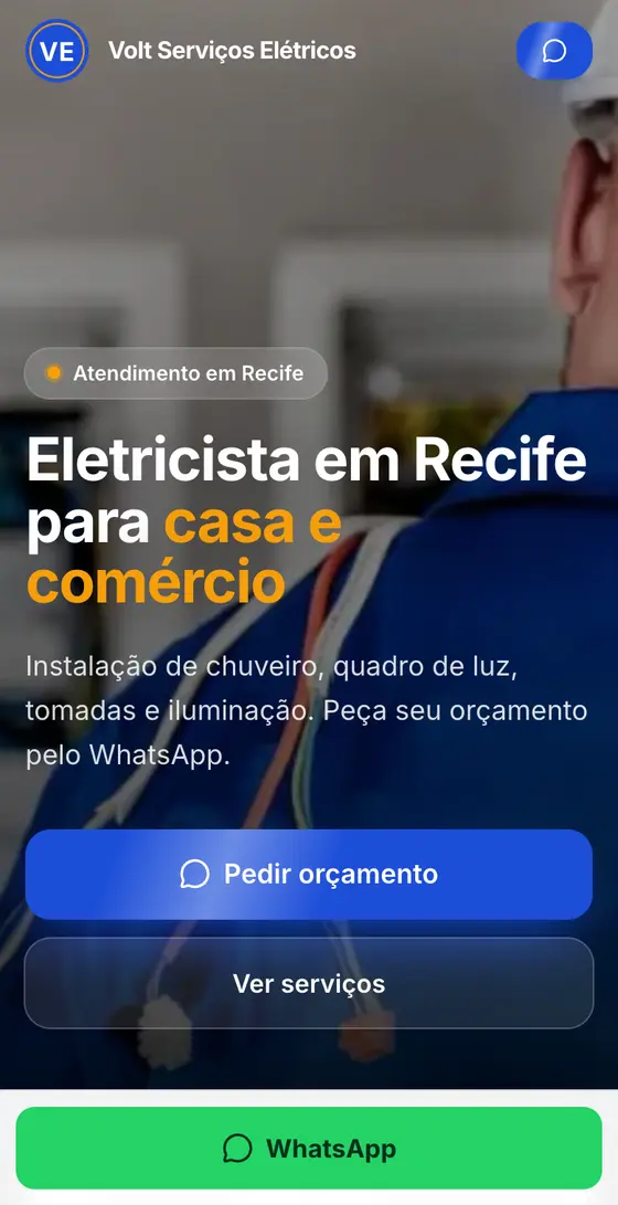 Site Volt Serviços Elétricos no celular