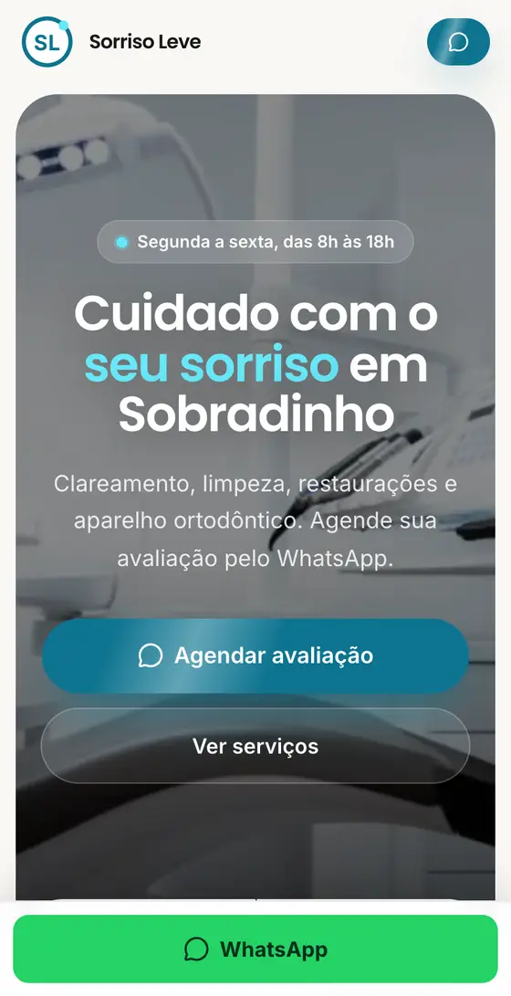 Site Sorriso Leve no celular